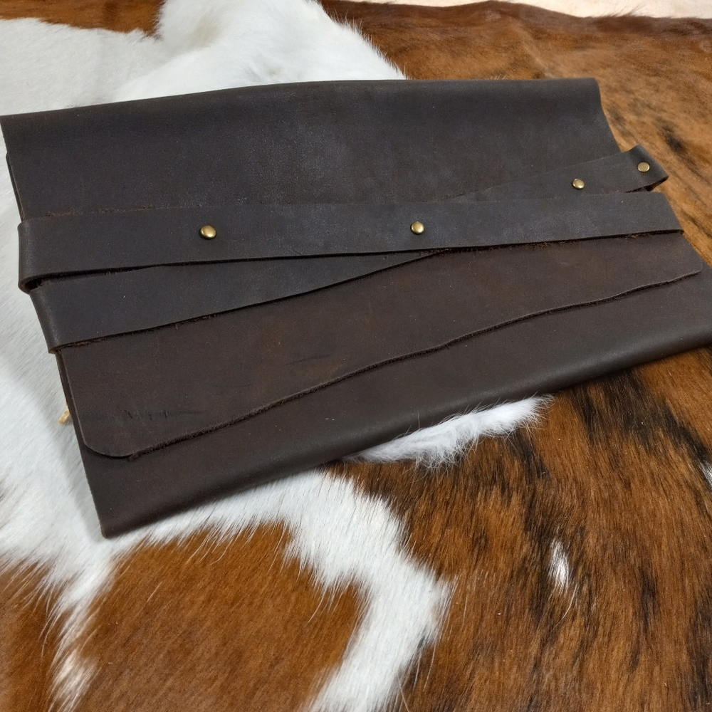 Elegant Brown Leather Clutch Handmade By J.Monique - Picture 9 of 12